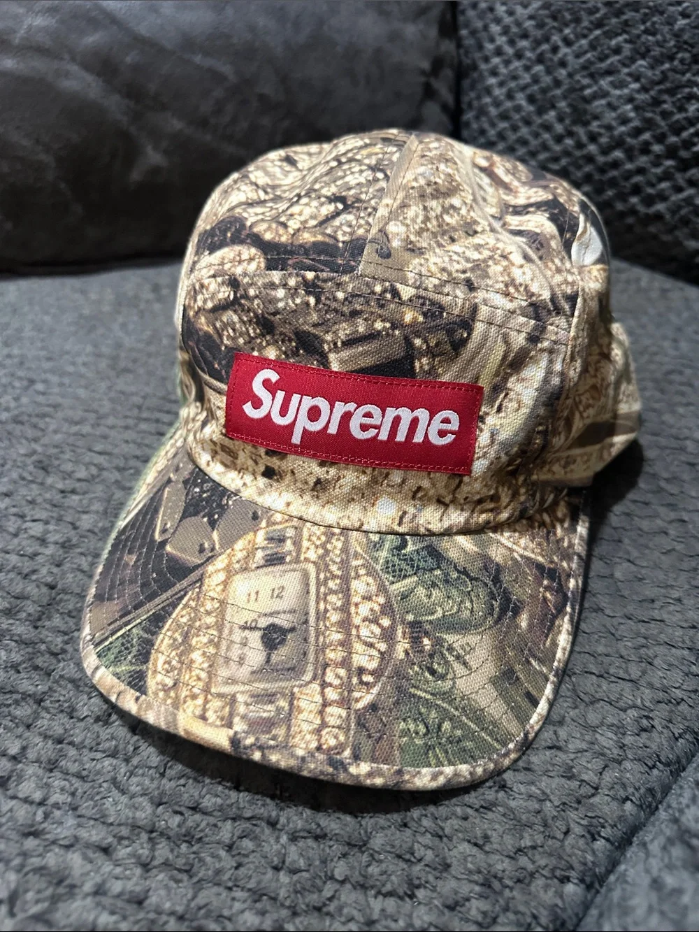 Supreme Red Box Logo Money & Gold Print Camp Cap Deadstock